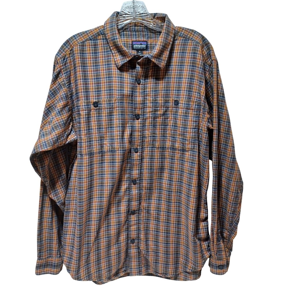 Patagonia Mens M Pima Cotton Shirt Sticks Navy Plaid Organic Gorpcore Granola